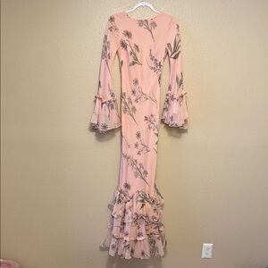 ASOS Blush Pink Floral Ruffle Maxi Dress with Bell Sleeves